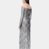 Rochie lungă argintie din dantelă