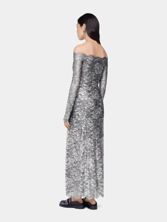 Rochie lungă argintie din dantelă