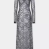 Rochie lungă argintie din dantelă
