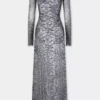 Rochie lungă argintie din dantelă