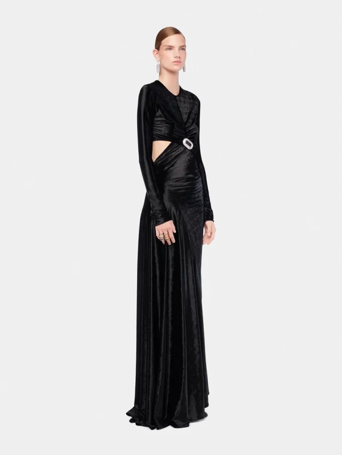 Rochie lungă din catifea drapată