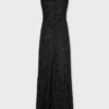 Rochie lungă din crep cu broderie cu perle