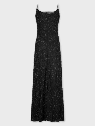 Rochie lungă din crep cu broderie cu perle