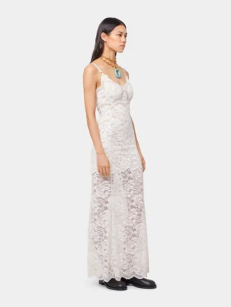 Rochie lungă din dantelă, de culoare ivoriu