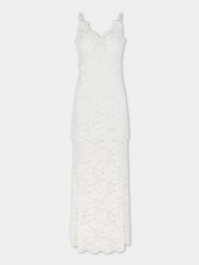 Rochie lungă din dantelă, de culoare ivoriu