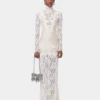 Rochie lungă din dantelă și jersey, de culoare ivoriu