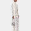 Rochie lungă din dantelă și jersey, de culoare ivoriu