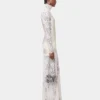 Rochie lungă din dantelă și jersey, de culoare ivoriu
