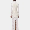 Rochie lungă din dantelă și jersey, de culoare ivoriu