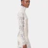Rochie lungă din dantelă și jersey, de culoare ivoriu