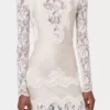 Rochie lungă din dantelă și jersey, de culoare ivoriu