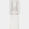 Rochie lungă din dantelă și jersey, de culoare ivoriu