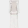 Rochie lungă din dantelă și jersey, de culoare ivoriu