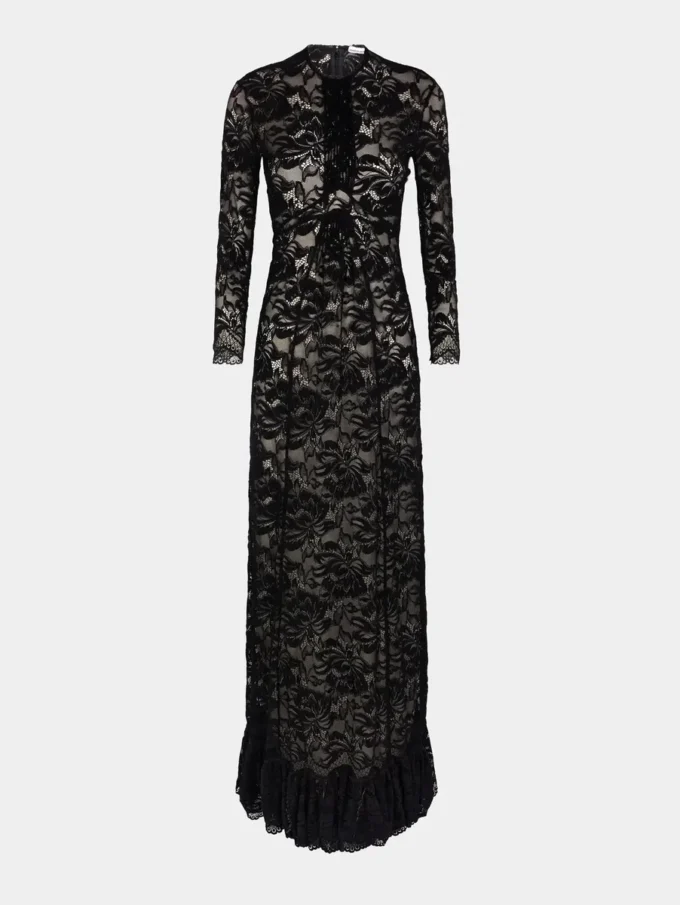 Rochie lungă din dantelă neagră