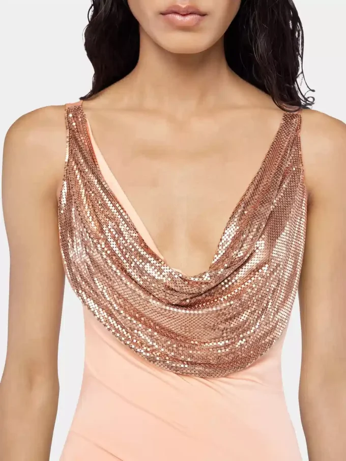 Rochie lungă din plasă și jersey