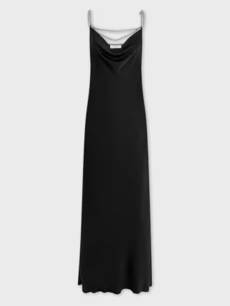 Rochie lungă din satin cu detalii din lanțuri