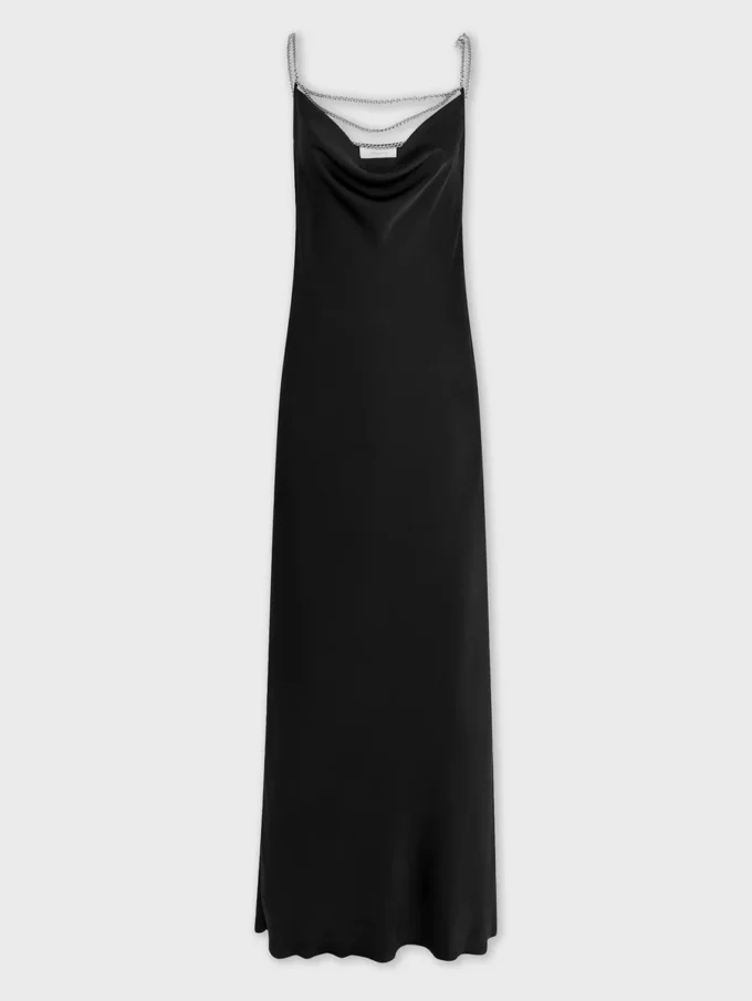 Rochie lungă din satin cu detalii din lanțuri