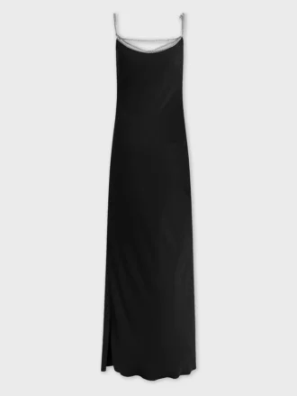 Rochie lungă din satin cu detalii din lanțuri