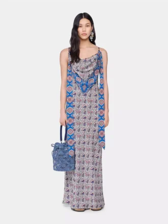 Rochie lungă din satin imprimat