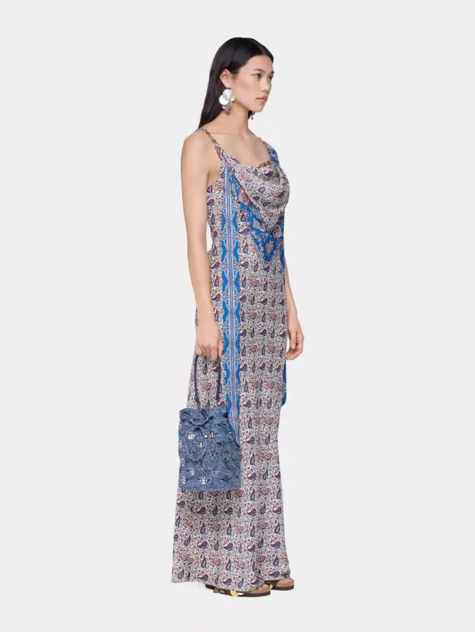 Rochie lungă din satin imprimat
