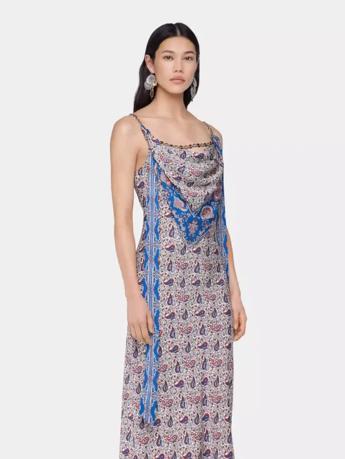 Rochie lungă din satin imprimat