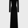 Rochie lungă din tricot, fără spate, cu broderii