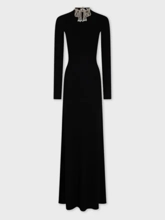 Rochie lungă din tricot, fără spate, cu broderii