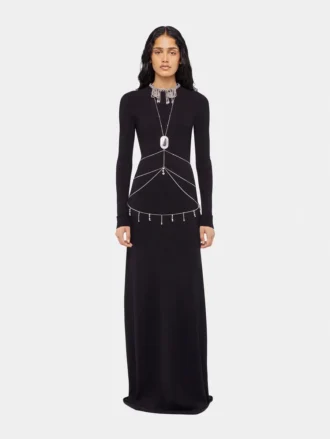 Rochie lungă din tricot, fără spate, cu broderii