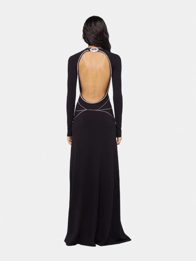 Rochie lungă din tricot, fără spate, cu broderii