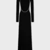 Rochie lungă din tricot, fără spate, cu broderii