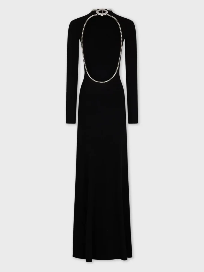 Rochie lungă din tricot, fără spate, cu broderii