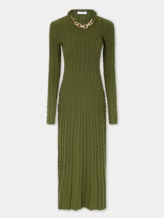 Rochie lungă kaki din lână
