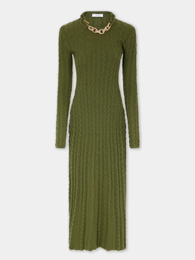 Rochie lungă kaki din lână