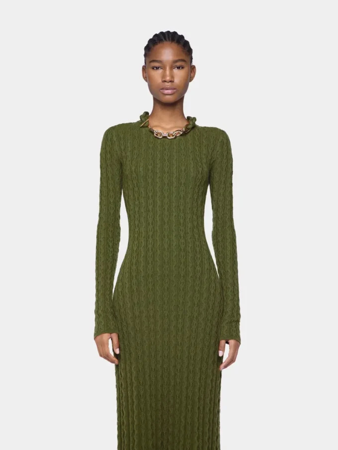 Rochie lungă kaki din lână