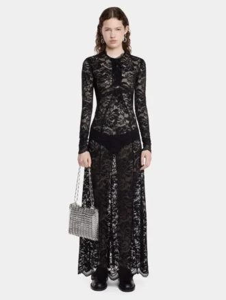 Rochie lungă neagră din dantelă