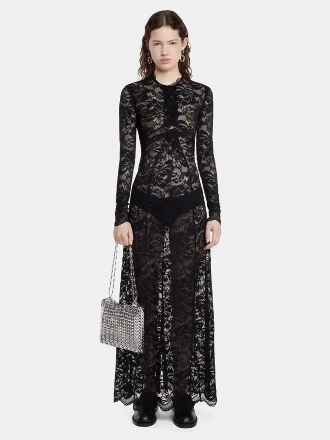Rochie lungă neagră din dantelă