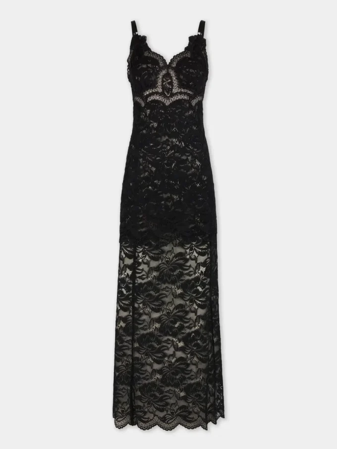 Rochie lungă neagră din dantelă