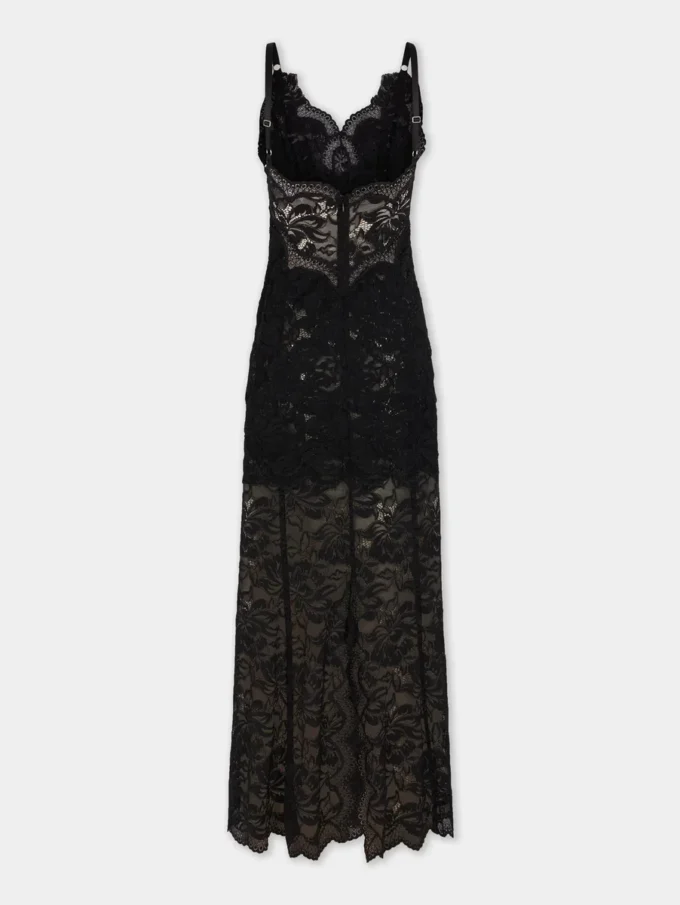 Rochie lungă neagră din dantelă