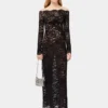 Rochie lungă neagră din dantelă cu guler bardot