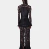 Rochie lungă neagră din dantelă și jersey