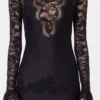 Rochie lungă neagră din dantelă și jersey