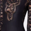 Rochie lungă neagră din dantelă și jersey