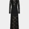 Rochie lungă neagră din dantelă și jersey