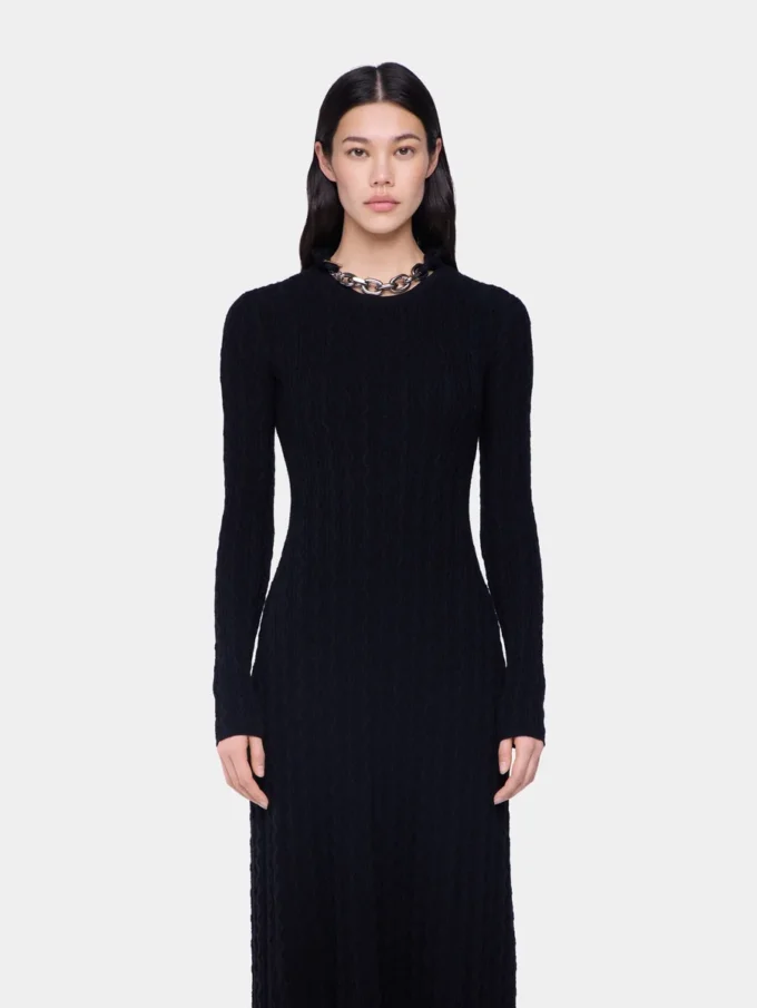 Rochie lungă neagră din lână