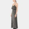 Rochie midi din crep cu detalii brodate cu paiete