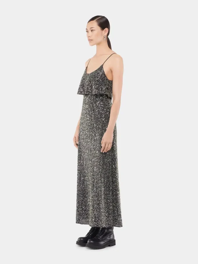 Rochie midi din crep cu detalii brodate cu paiete