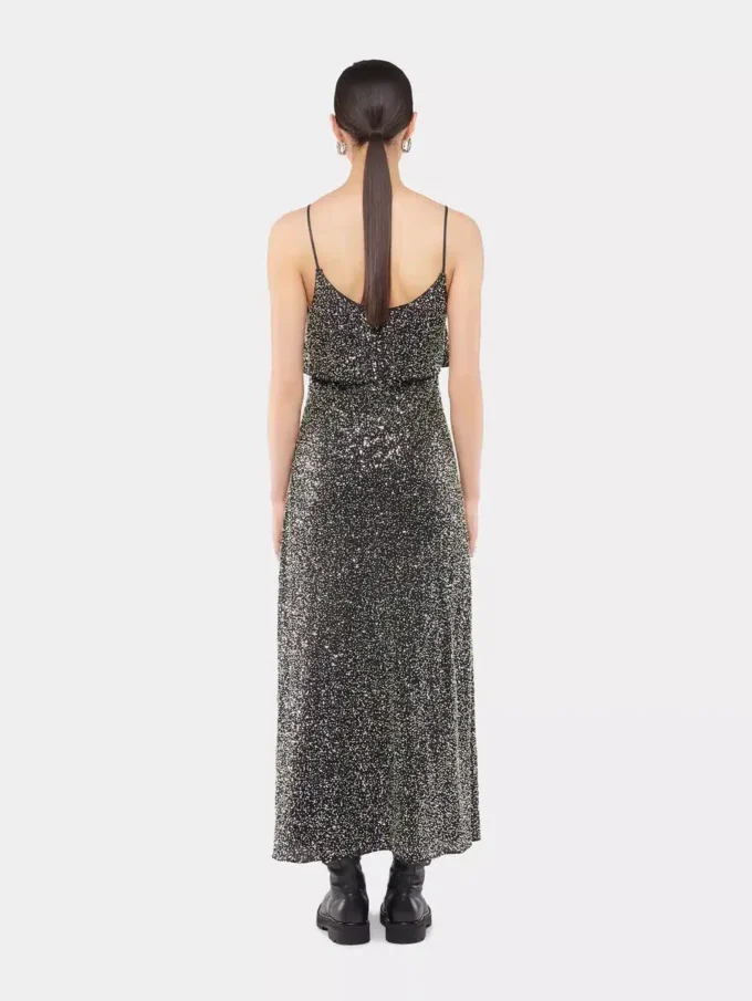 Rochie midi din crep cu detalii brodate cu paiete