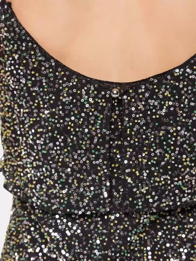 Rochie midi din crep cu detalii brodate cu paiete