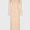 Rochie midi din dantelă cu broderii din paiete