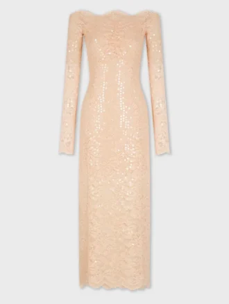 Rochie midi din dantelă cu broderii din paiete